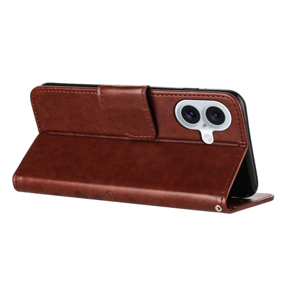 For iPhone 16 Butterfly Flower Pattern Flip Leather Phone Case(Brown)