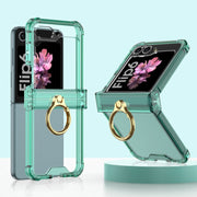 For Samsung Galaxy Z Flip6 Gkk Airbag Hinge Silicone Phone Case with Ring Holder(Transparent Green)