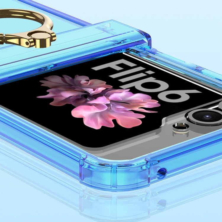 For Samsung Galaxy Z Flip6 Gkk Airbag Hinge Silicone Phone Case with Ring Holder(Transparent Green)