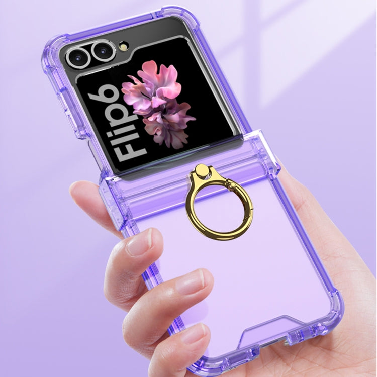 For Samsung Galaxy Z Flip6 Gkk Airbag Hinge Silicone Phone Case with Ring Holder(Transparent Black)