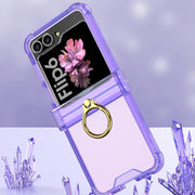 For Samsung Galaxy Z Flip6 Gkk Airbag Hinge Silicone Phone Case with Ring Holder(Transparent Black)