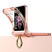 For Samsung Galaxy Z Flip6 Gkk Airbag Hinge Silicone Phone Case with Ring Holder(Transparent Orange)