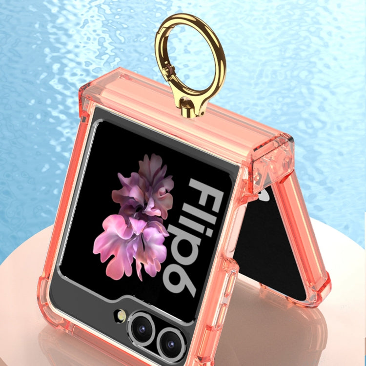 For Samsung Galaxy Z Flip6 Gkk Airbag Hinge Silicone Phone Case with Ring Holder(Transparent)