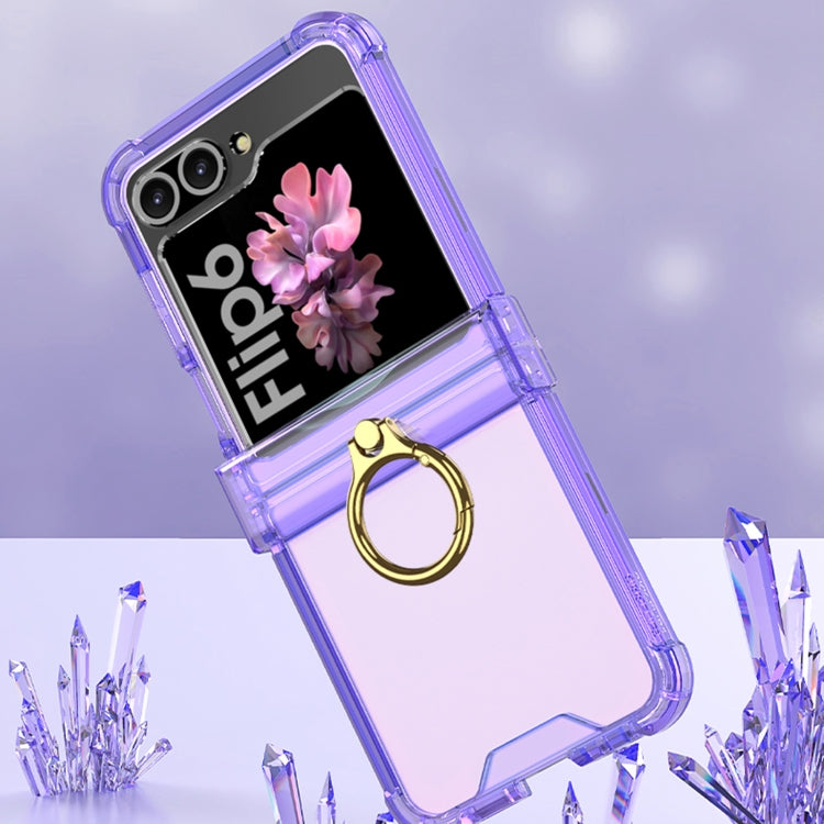 For Samsung Galaxy Z Flip6 Gkk Airbag Hinge Silicone Phone Case with Ring Holder(Transparent)