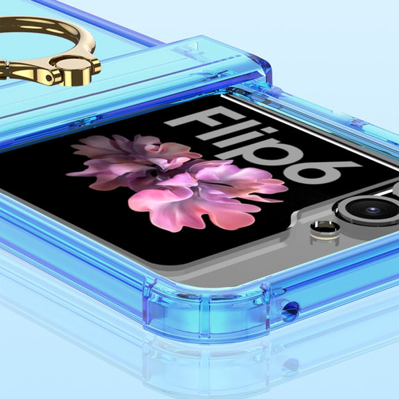 For Samsung Galaxy Z Flip6 Gkk Airbag Hinge Silicone Phone Case with Ring Holder(Transparent)