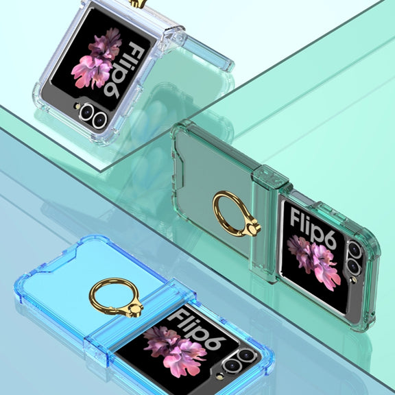For Samsung Galaxy Z Flip6 Gkk Airbag Hinge Silicone Phone Case with Ring Holder(Transparent)