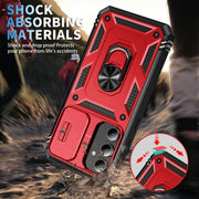 For Samsung Galaxy S23 FE 5G Sliding Camshield TPU + PC Phone Case with Holder(Red+Black)