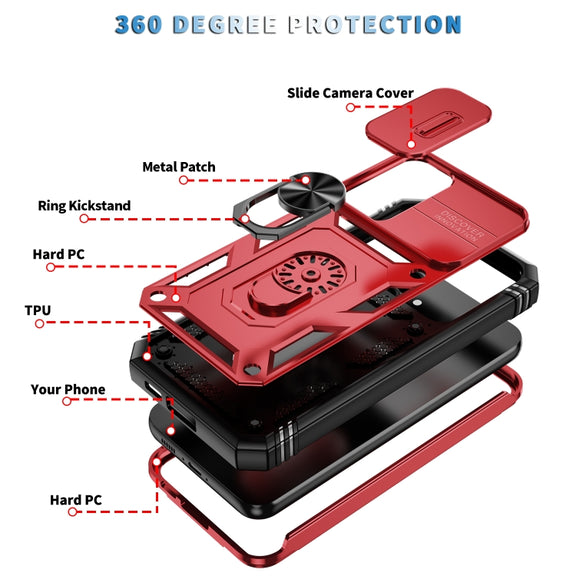For Samsung Galaxy S23 FE 5G Sliding Camshield TPU + PC Phone Case with Holder(Red+Black)