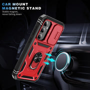 For Samsung Galaxy S23 FE 5G Sliding Camshield TPU + PC Phone Case with Holder(Red+Black)