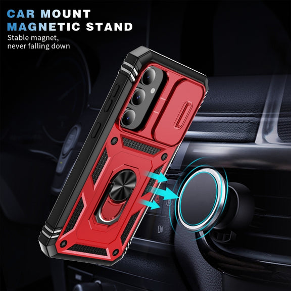 For Samsung Galaxy S23 FE 5G Sliding Camshield TPU + PC Phone Case with Holder(Red+Black)