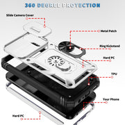 For Samsung Galaxy A25 5G Sliding Camshield TPU + PC Phone Case with Holder(White+Black)
