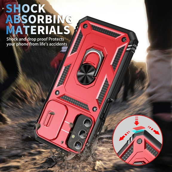 For Samsung Galaxy A25 5G Sliding Camshield TPU + PC Phone Case with Holder(Red+Black)