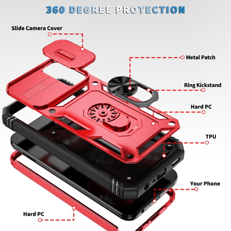 For Samsung Galaxy A25 5G Sliding Camshield TPU + PC Phone Case with Holder(Red+Black)
