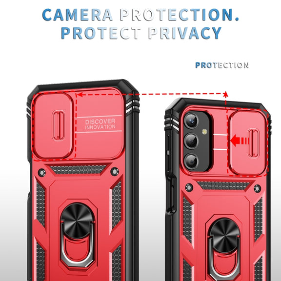 For Samsung Galaxy A25 5G Sliding Camshield TPU + PC Phone Case with Holder(Red+Black)