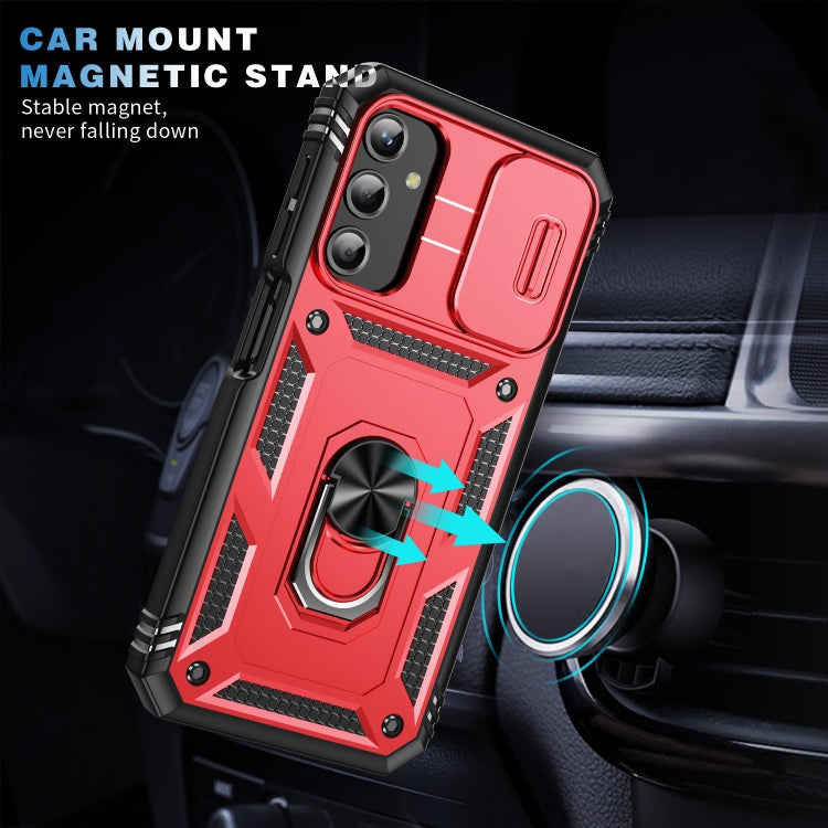 For Samsung Galaxy A25 5G Sliding Camshield TPU + PC Phone Case with Holder(Red+Black)