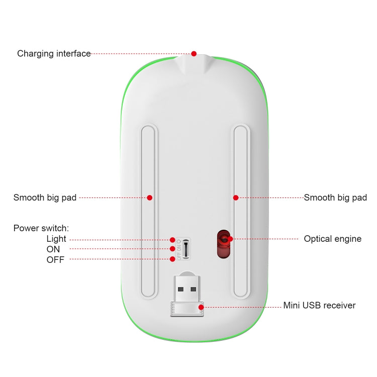 HXSJ M40 2.4GHZ 800,1200,1600dpi Third Gear Adjustment Colorful Wireless Mouse USB Rechargeable(Silver)