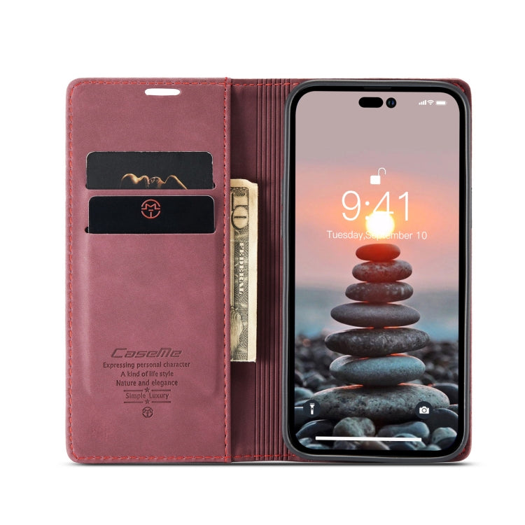 For iPhone 15 Pro CaseMe 013 Multifunctional Horizontal Flip Leather Phone Case(Wine Red)