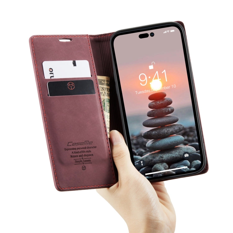 For iPhone 15 Pro CaseMe 013 Multifunctional Horizontal Flip Leather Phone Case(Wine Red)