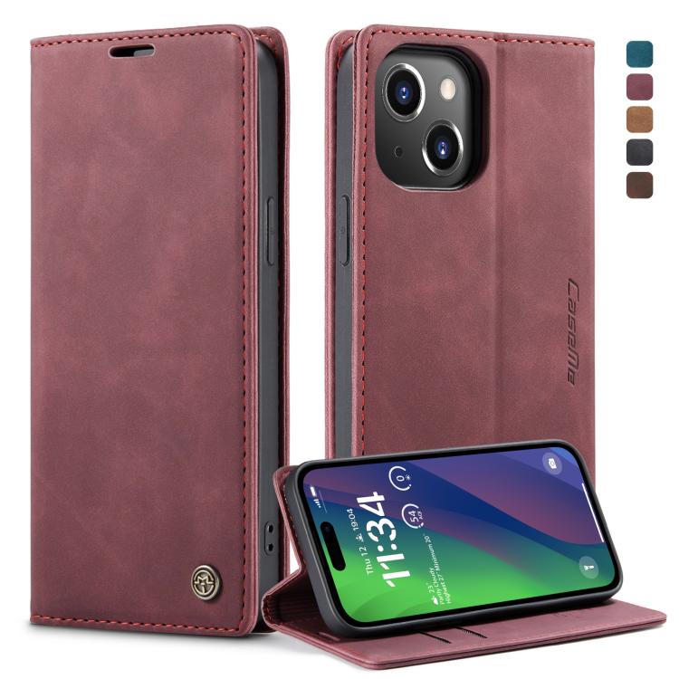For iPhone 15 CaseMe 013 Multifunctional Horizontal Flip Leather Phone Case(Wine Red)