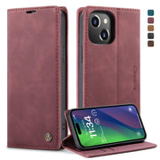 For iPhone 15 CaseMe 013 Multifunctional Horizontal Flip Leather Phone Case(Wine Red)