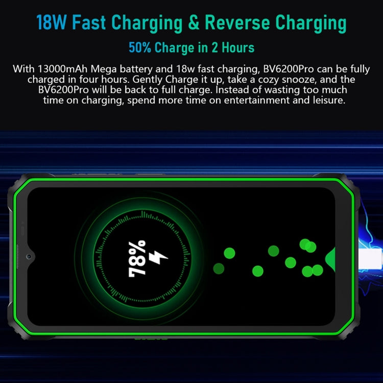 Blackview BV6200 Pro, 6GB+128GB, IP68/IP69K/MIL-STD-810H, 6.56 inch Android 13 MediaTek Helio P35 Octa Core, Network: 4G, OTG(Green)