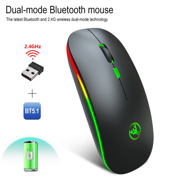 HXSJ T18 2.4GHZ 1600dpi Dual-mode Light-emitting Wireless Mouse USB + Bluetooth 5.1 Rechargeable