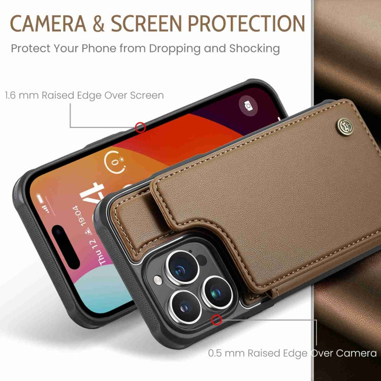 For iPhone 15 Pro Max CaseMe C22 Card Slots Holder RFID Anti-theft Phone Case(Brown)