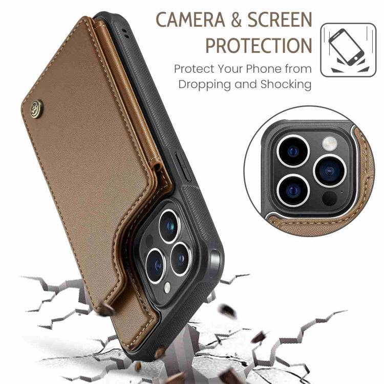 For iPhone 15 Pro Max CaseMe C22 Card Slots Holder RFID Anti-theft Phone Case(Brown)