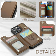 For iPhone 15 Pro Max CaseMe C22 Card Slots Holder RFID Anti-theft Phone Case(Brown)
