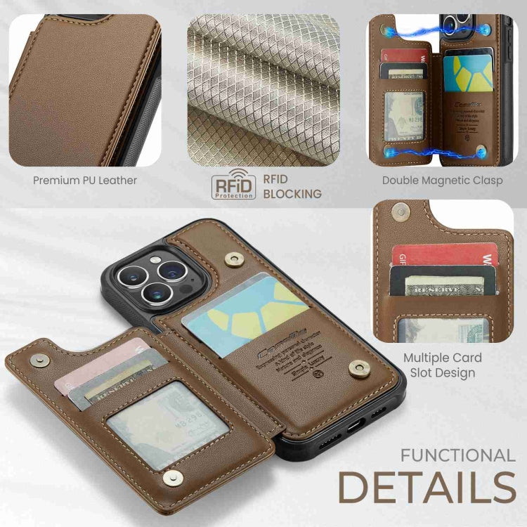 For iPhone 15 Pro Max CaseMe C22 Card Slots Holder RFID Anti-theft Phone Case(Brown)