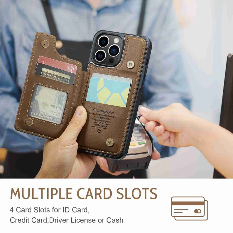 For iPhone 15 Pro Max CaseMe C22 Card Slots Holder RFID Anti-theft Phone Case(Brown)