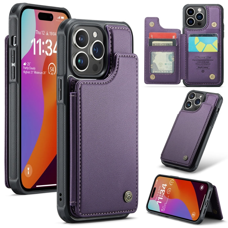 For iPhone 15 Pro Max CaseMe C22 Card Slots Holder RFID Anti-theft Phone Case(Purple)