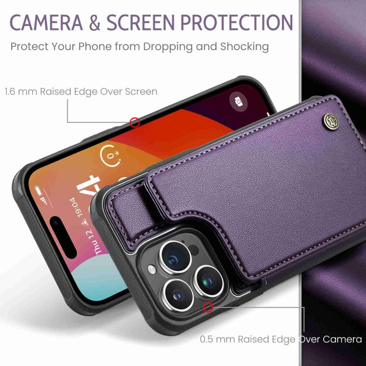 For iPhone 15 Pro Max CaseMe C22 Card Slots Holder RFID Anti-theft Phone Case(Purple)