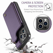 For iPhone 15 Pro Max CaseMe C22 Card Slots Holder RFID Anti-theft Phone Case(Purple)