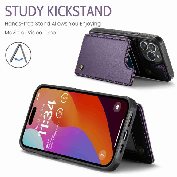 For iPhone 15 Pro Max CaseMe C22 Card Slots Holder RFID Anti-theft Phone Case(Purple)