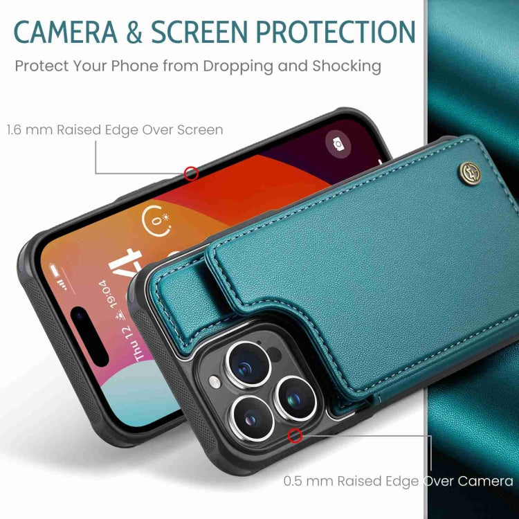 For iPhone 15 Pro CaseMe C22 Card Slots Holder RFID Anti-theft Phone Case(Blue Green)