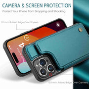For iPhone 15 Pro CaseMe C22 Card Slots Holder RFID Anti-theft Phone Case(Blue Green)