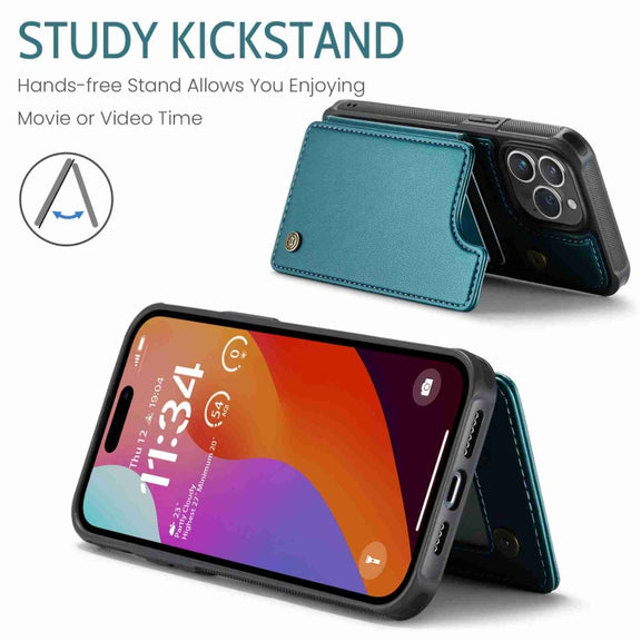 For iPhone 15 Pro CaseMe C22 Card Slots Holder RFID Anti-theft Phone Case(Blue Green)