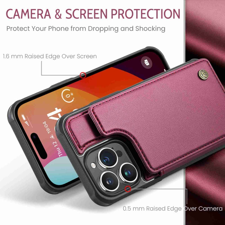 For iPhone 15 Pro CaseMe C22 Card Slots Holder RFID Anti-theft Phone Case(Wine Red)