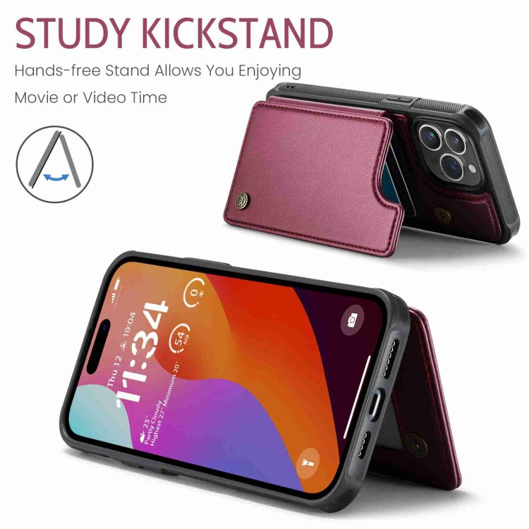 For iPhone 15 Pro CaseMe C22 Card Slots Holder RFID Anti-theft Phone Case(Wine Red)