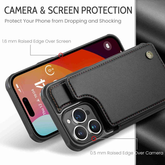 For iPhone 15 Pro CaseMe C22 Card Slots Holder RFID Anti-theft Phone Case(Black)