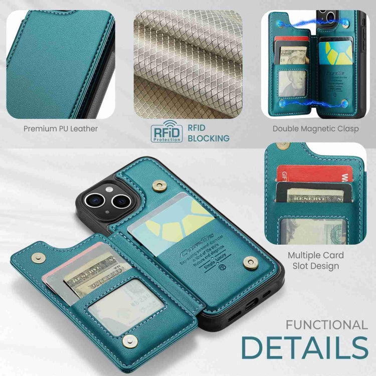 For iPhone 15 Plus CaseMe C22 Card Slots Holder RFID Anti-theft Phone Case(Blue Green)