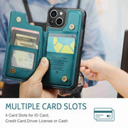 For iPhone 15 Plus CaseMe C22 Card Slots Holder RFID Anti-theft Phone Case(Blue Green)