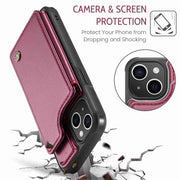 For iPhone 15 Plus CaseMe C22 Card Slots Holder RFID Anti-theft Phone Case(Wine Red)