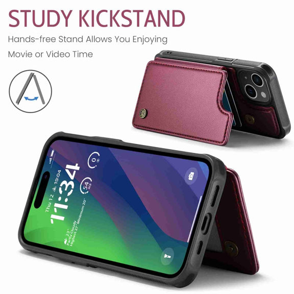 For iPhone 15 Plus CaseMe C22 Card Slots Holder RFID Anti-theft Phone Case(Wine Red)