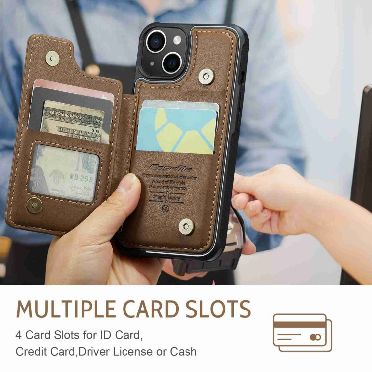 For iPhone 15 Plus CaseMe C22 Card Slots Holder RFID Anti-theft Phone Case(Brown)