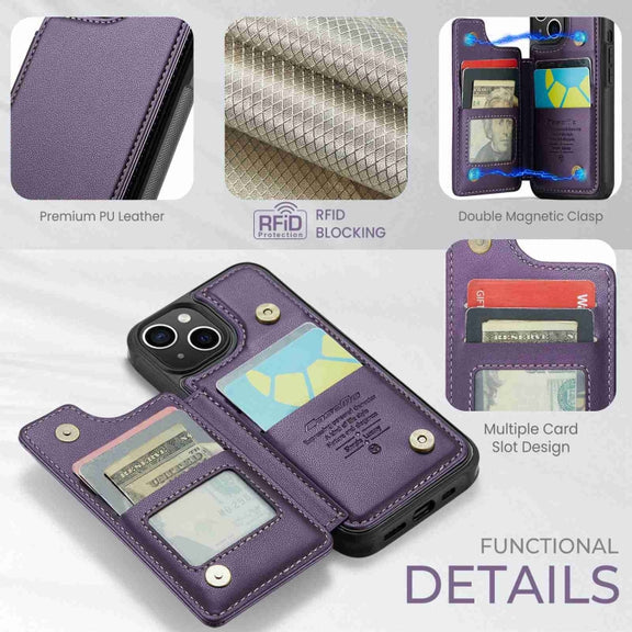 For iPhone 15 Plus CaseMe C22 Card Slots Holder RFID Anti-theft Phone Case(Purple)