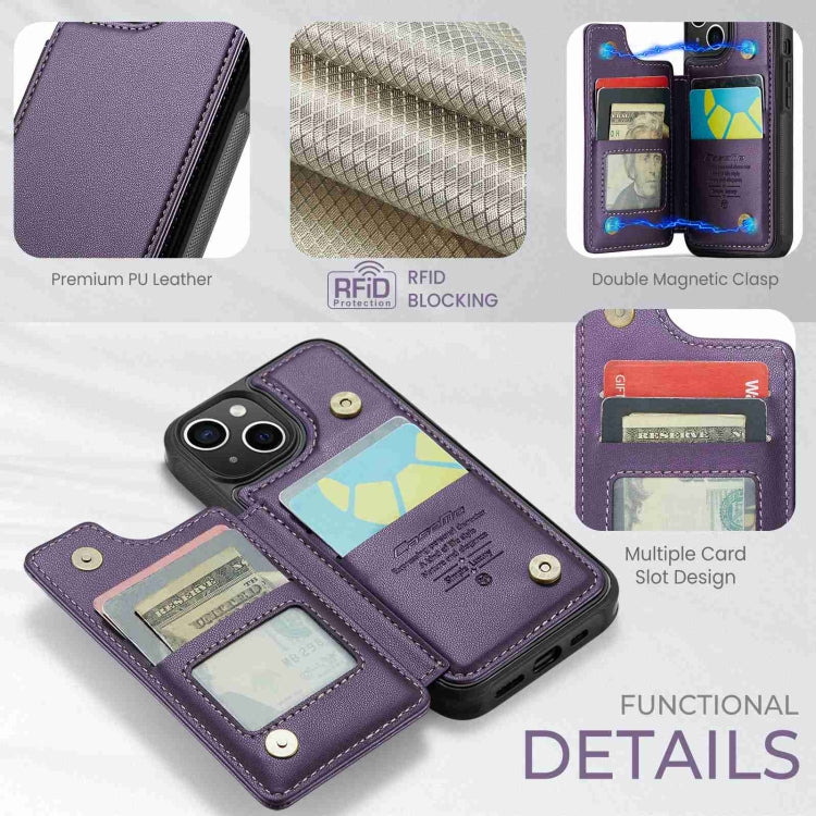 For iPhone 15 Plus CaseMe C22 Card Slots Holder RFID Anti-theft Phone Case(Purple)