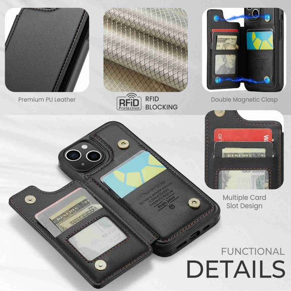 For iPhone 15 Plus CaseMe C22 Card Slots Holder RFID Anti-theft Phone Case(Black)