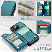 For iPhone 15 CaseMe C22 Card Slots Holder RFID Anti-theft Phone Case(Blue Green)